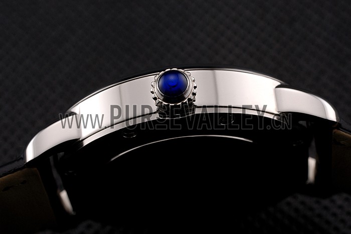 Cartier Ronde White Dial Diamond Hour Marks Stainless Steel Case Black Leather Strap