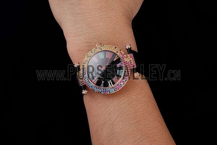 Franck Muller Double Mistery 4 Saisons Black Dial Rose Gold Case Black Leather Strap