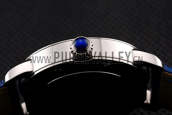 Cartier Ronde White Dial Diamond Hour Marks Stainless Steel Case Blue Leather Strap