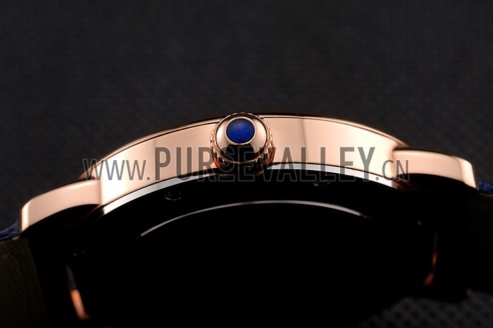 Cartier Ronde Solo Blue Dial Diamond Hour Marks Rose Gold Case Blue Leather Strap