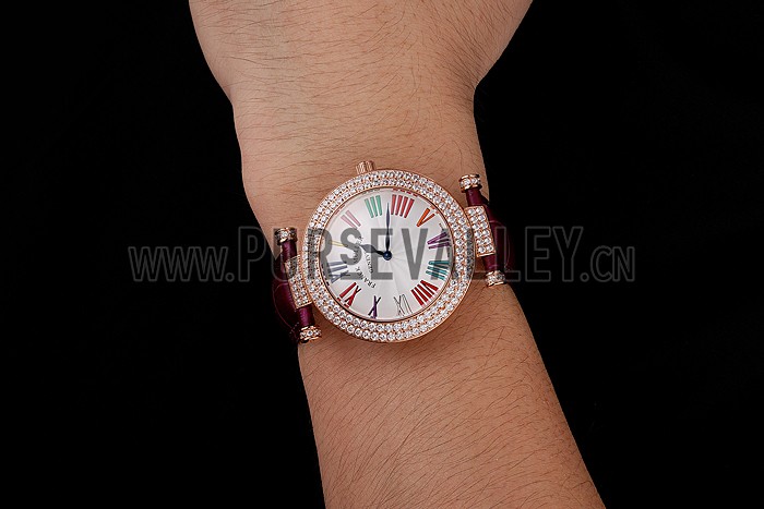 Franck Muller Double Mistery Ronde White Dial Rose Gold Case Plum Leather Strap