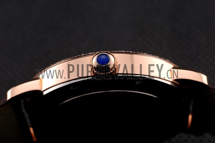 Cartier Ronde Solo Brown Dial Diamond Hour Marks Rose Gold Case Brown Leather Strap