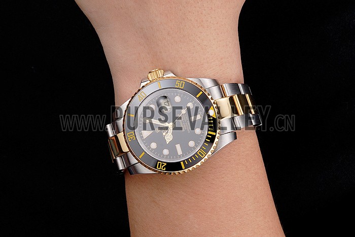 Swiss Rolex Submariner Black Dial And Bezel Two Tone Steel Gold Bracelet