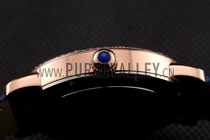 Cartier Ronde Solo White Dial Diamond Bezel Rose Gold Case Blue Leather Strap