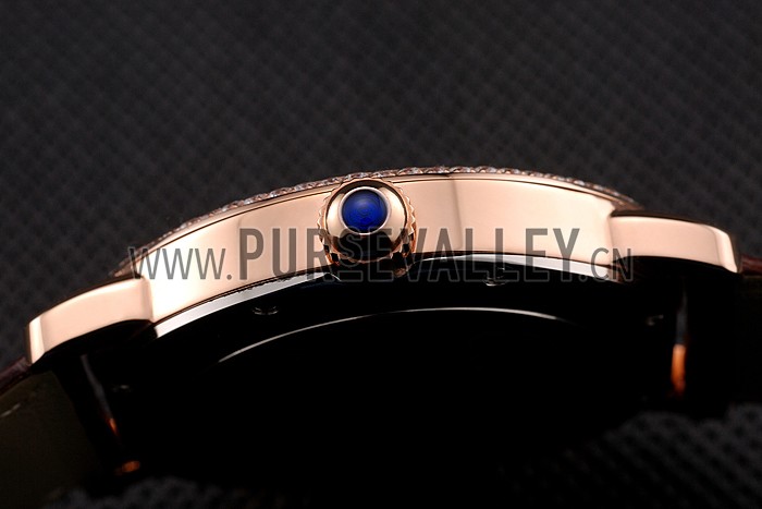 Cartier Ronde Solo Brown Dial Diamond Bezel Rose Gold Case Brown Leather Strap