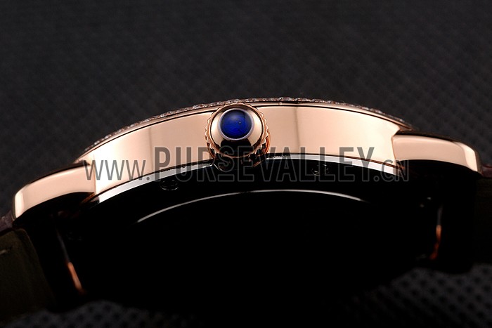 Cartier Ronde Solo Brown Dial Diamond Hour Marks And Bezel Rose Gold Case Brown Leather Strap