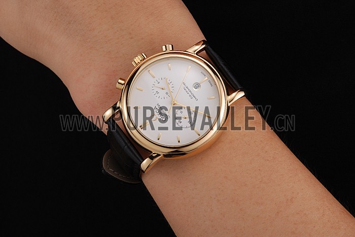 Omega Seamaster Vintage Chronograph White Dial Gold Case Black Leather Strap