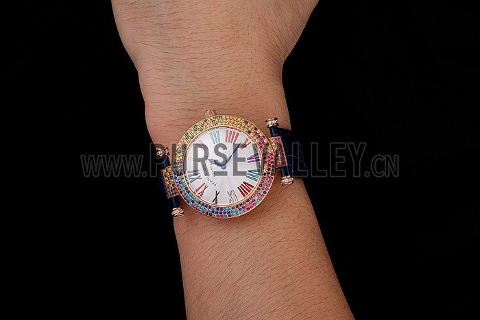 Franck Muller Double Mistery 4 Saisons White Dial Rose Gold Case Blue Leather Strap