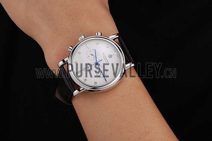 Omega Seamaster Vintage Chronograph White Dial Diamond Hour Marks Stainless Steel Case Black Leather Strap