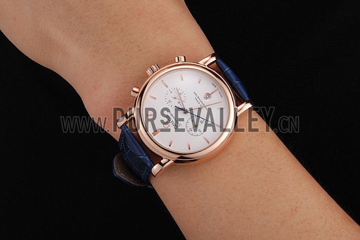 Omega Seamaster Vintage Chronograph White Dial Rose Gold Case Blue Leather Strap