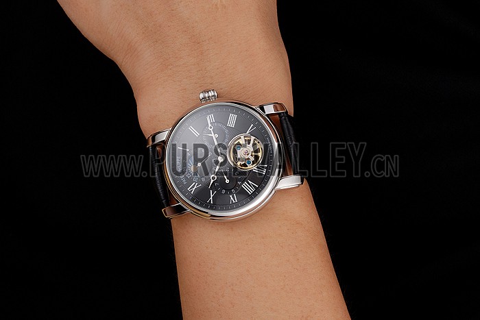 Patek Philippe Grand Complications Moonphase Perpetual Calendar Tourbillon Black Dial Stainless Steel Case Black Leather Strap