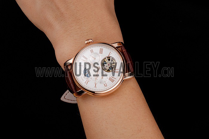 Patek Philippe Grand Complications Moonphase Perpetual Calendar Tourbillon White Dial Rose Gold Case Brown Leather Strap