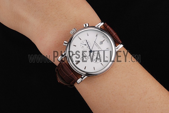 Omega Seamaster Vintage Chronograph White Dial Stainless Steel Case Brown Leather Strap
