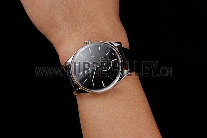 Patek Philippe Calatrava Date Black Dial Stainless Steel Case Black Leather Strap