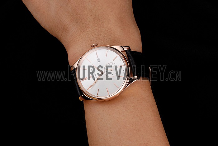 Patek Philippe Calatrava Date White Dial Rose Gold Case Black Leather Strap