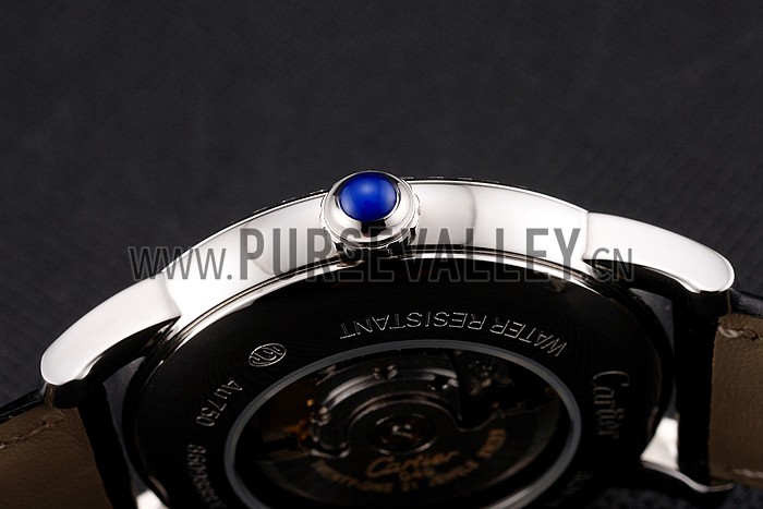 Swiss Cartier Ballon Bleu GMT Silver Dial Rose Gold Case Brown Leather Strap