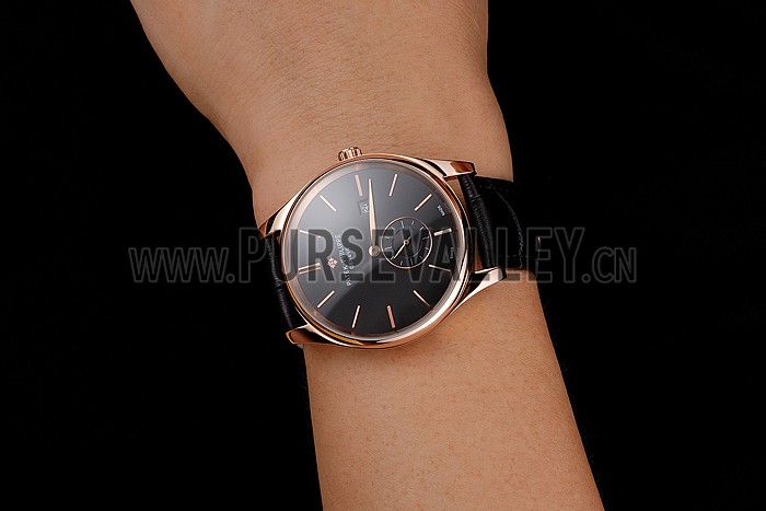 Patek Philippe Calatrava Date Black Dial Rose Gold Case Black Leather Strap