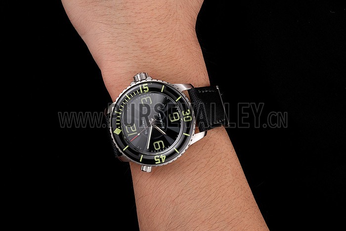 Swiss Blancpain 500 Fathoms Black Dial Stainless Steel Case Black Canvas Strap