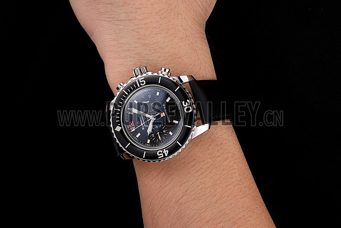 Swiss Blancpain Air Command Monaco YS Black Dial Stainless Steel Case Black Leather Strap