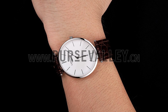 Swiss Longines Grande Classique White Dial Stainless Steel Case Brown Leather Strap