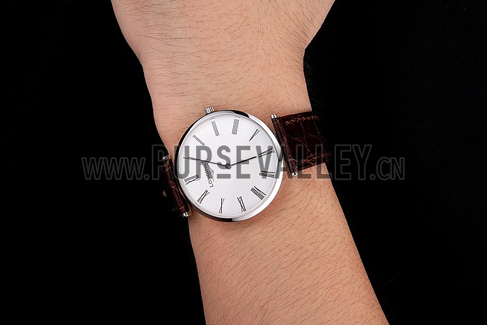 Swiss Longines Grande Classique White Dial Roman Numerals Stainless Steel Case Brown Leather Strap
