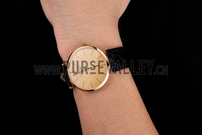 Swiss Longines Grande Classique Gold Dial Gold Case Black Leather Strap