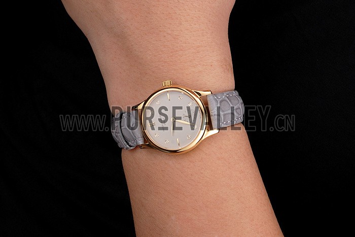 Patek Philippe Calatrava Gray Dial Diamond Markings Gold Case Gray Leather Strap