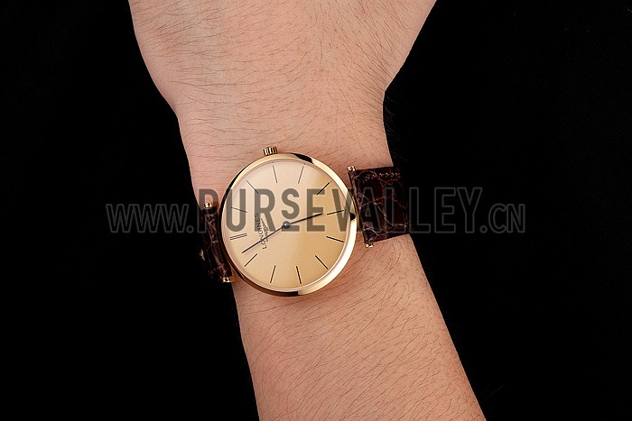 Swiss Longines Grande Classique Gold Dial Gold Case Brown Leather Strap