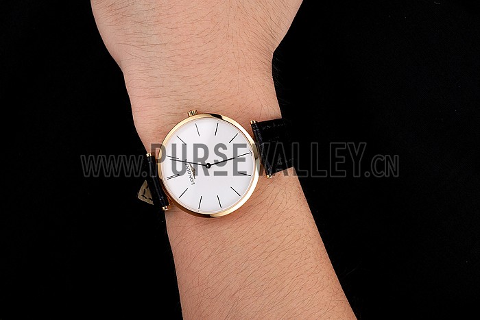 Swiss Longines Grande Classique White Dial Gold Case Black Leather Strap