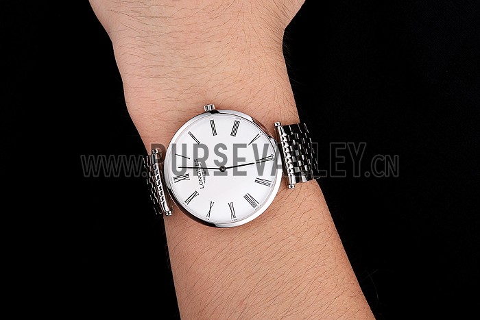 Swiss Longines Grande Classique White Dial Roman Numerals Stainless Steel Case And Bracelet
