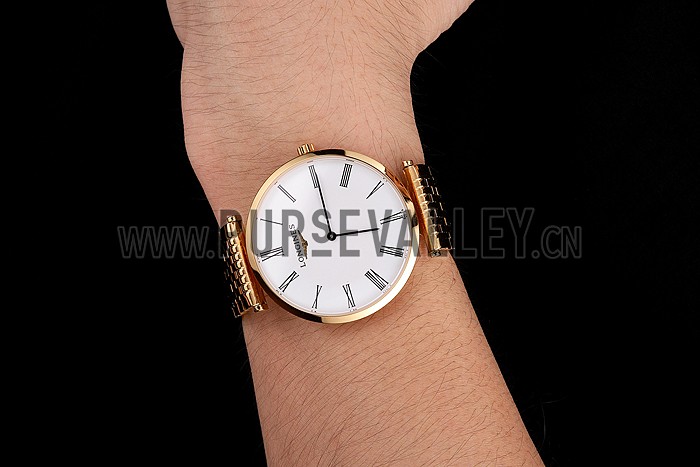 Swiss Longines Grande Classique White Dial Roman Numerals Gold Case And Bracelet
