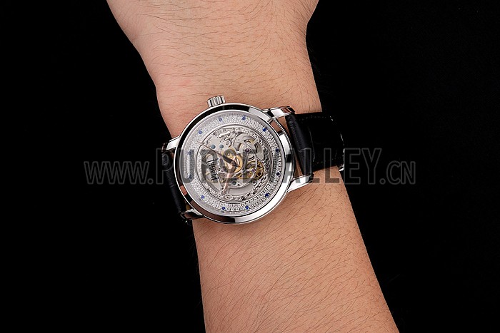 Swiss Piaget Altiplano Skeleton Dial With Diamonds Stainless Steel Case Black Leather Strap