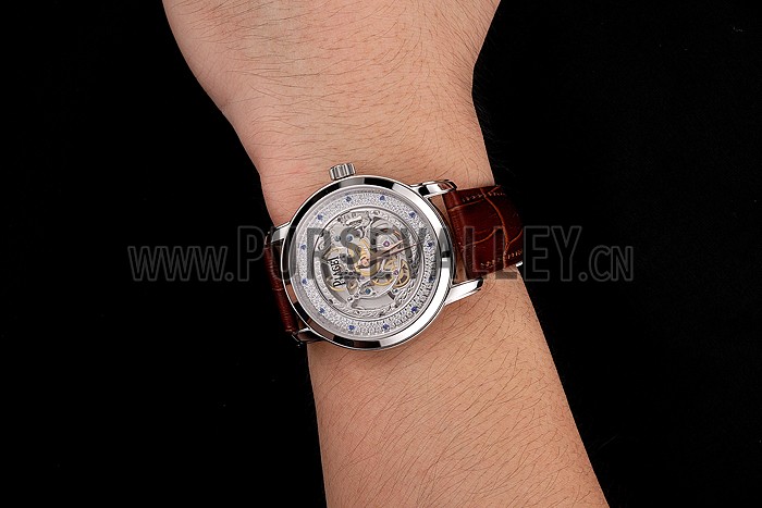 Swiss Piaget Altiplano Skeleton Dial With Diamonds Stainless Steel Case Brown Leather Strap