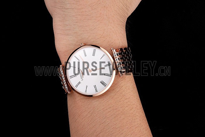 Swiss Longines Grande Classique White Dial Roman Numerals Rose Gold Case Two Tone Bracelet