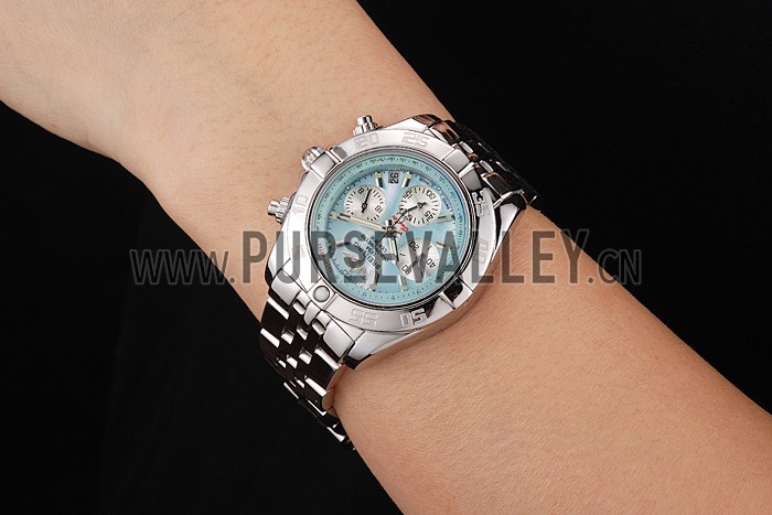 Breitling Chronomat Quartz Light Blue Dial Stainless Steel Case And Bracelet