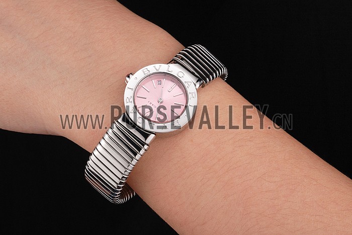 Bvlgari Bvlgari Pink Dial Stainless Steel Case And Tubogas Bracelet