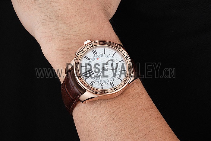 Cartier Calibre De Cartier Small Seconds White Dial Rose Gold Case Brown Leather Strap