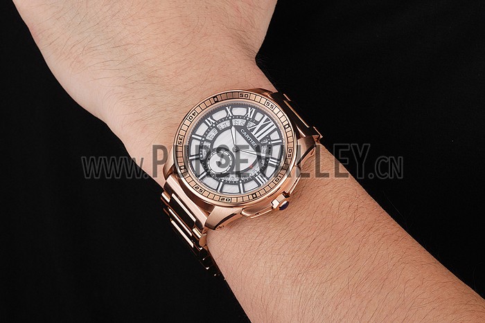 Cartier Calibre De Cartier Small Seconds Black And White Dial Rose Gold Case And Bracelet