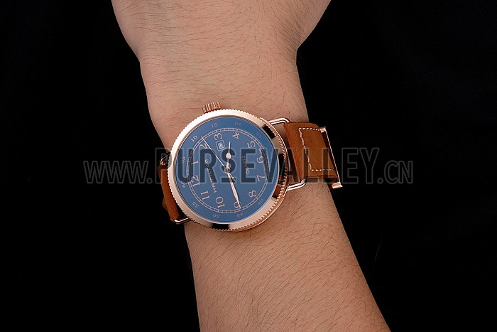 Hamilton Navy Pioneer Black Dial Rose Gold Case Brown Leather Strap