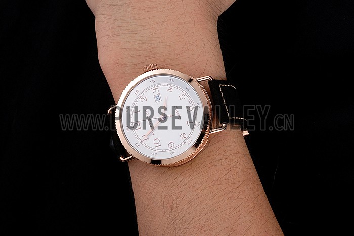 Hamilton Navy Pioneer White Dial Rose Gold Case Black Leather Strap