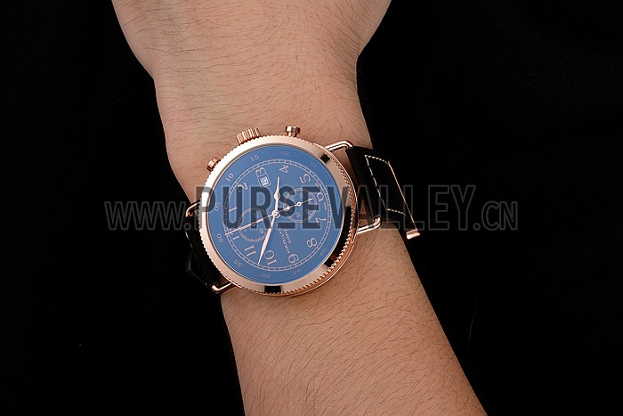 Hamilton Navy Pioneer Chrono Black Dial Rose Gold Case Black Leather Strap