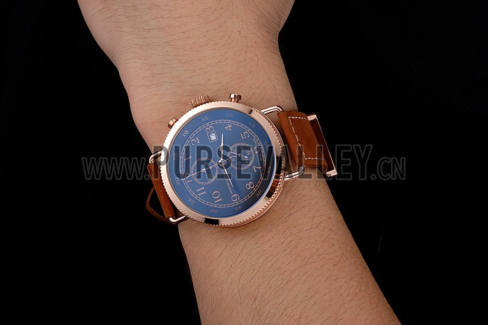 Hamilton Navy Pioneer Chrono Black Dial Rose Gold Case Brown Leather Strap