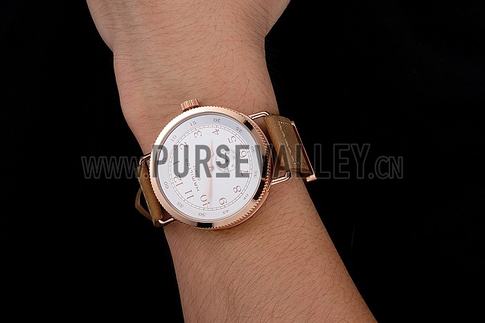 Hamilton Navy Pioneer Small Second White Dial Rose Gold Case Light Brown Leather Strap