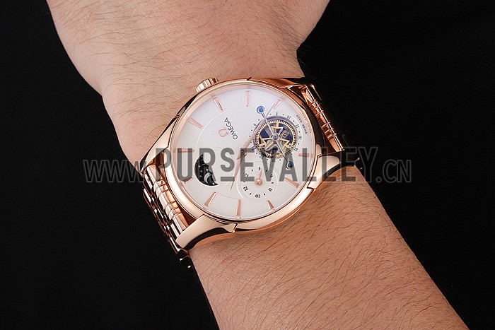 Omega De Ville Moonphase Tourbillon White Dial Rose Gold Case And Bracelet