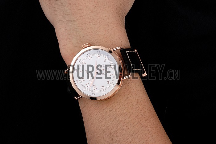 Hamilton Navy Pioneer Small Second White Dial Rose Gold Case Black Leather Strap