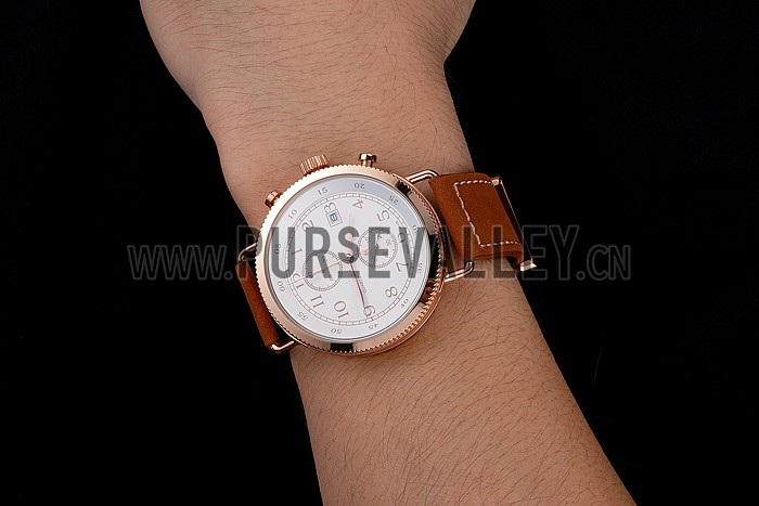 Hamilton Navy Pioneer Chrono White Dial Rose Gold Case Brown Leather Strap