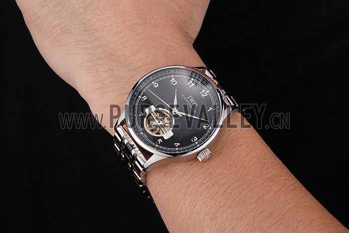 IWC Portugieser Tourbillon Black Dial Stainless Steel Case Two Tone Black Steel Bracelet