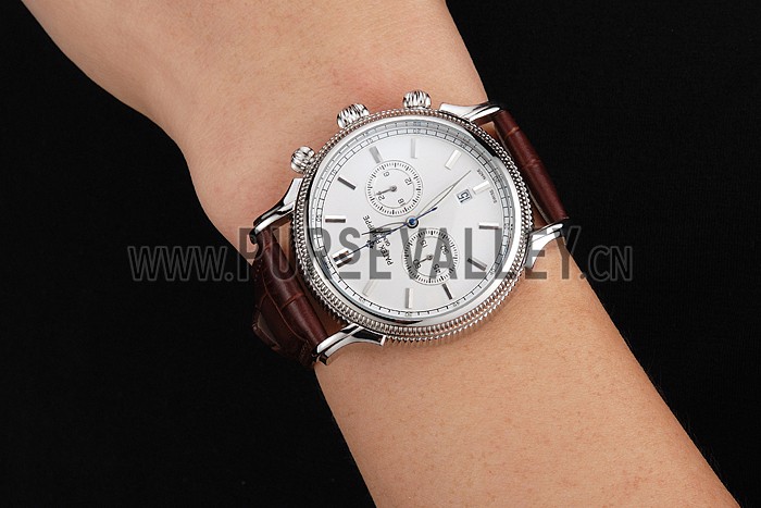 Patek Philippe Chronograph White Dial Stainless Steel Case Brown Leather Strap