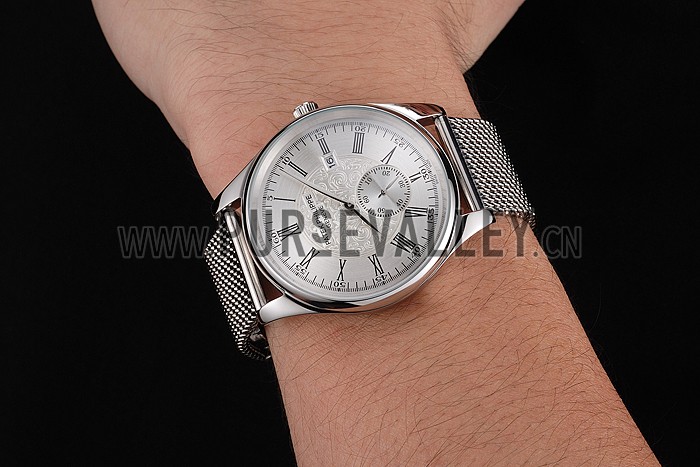 Patek Philippe Calatrava Small Seconds Silver Engraved Dial Stainless Steel Case And Bracelet