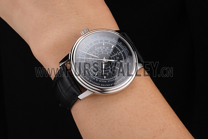 Swiss Patek Philippe Multi-Scale Chronograph Black Dial Stainless Steel Case Black Leather Strap
